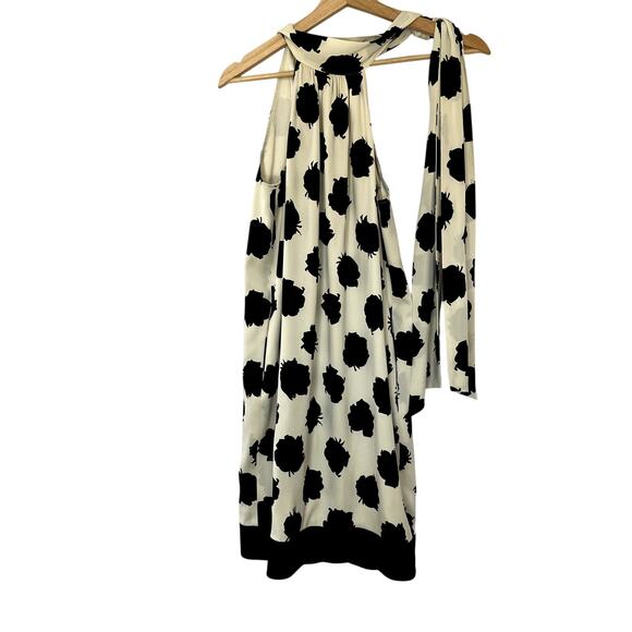 Diane von Furstenberg silk 2 black white polka dot floral high neck minidress